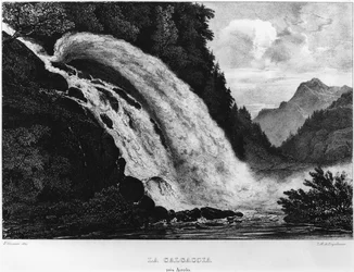 Vy över vattenfallet Calcaccia, 1831